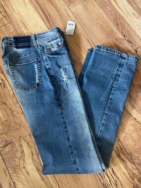 LITZ Women's Distressed Blue Denim Straight Leg Jeans NWT